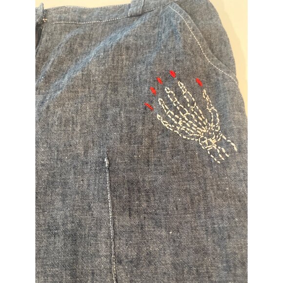 AGB Womens Embroidered Chambray Pants With Pockets & Cuffed Hem Size 8 Linen/Cot - Picture 3 of 8